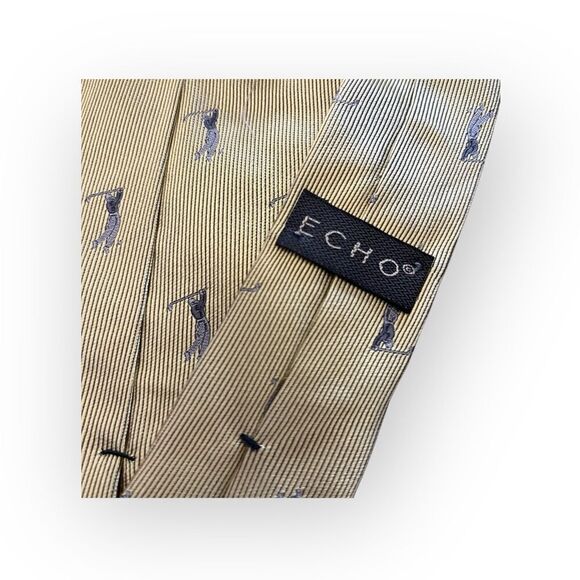 Echo Silk Golfer Tie Gold with Blue Golfers Retro Classy Elegant - Picture 2 of 5